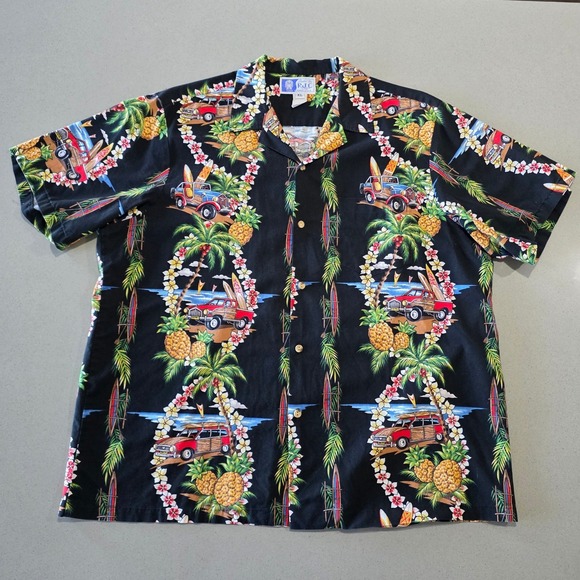 RJC Other - RJC Hawaiian Shirt Mens‎ XL Black Woodie Car Surfboard Pineapple Tropical Hawaii